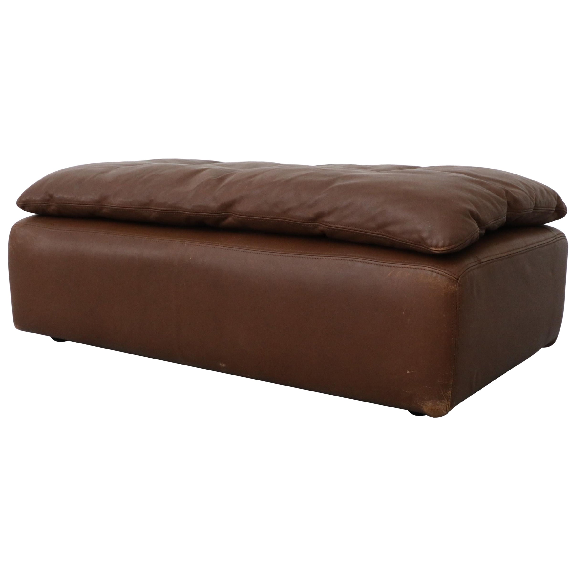 Gelderland Extra Long Chocolate Leather Ottoman with Top Cushion