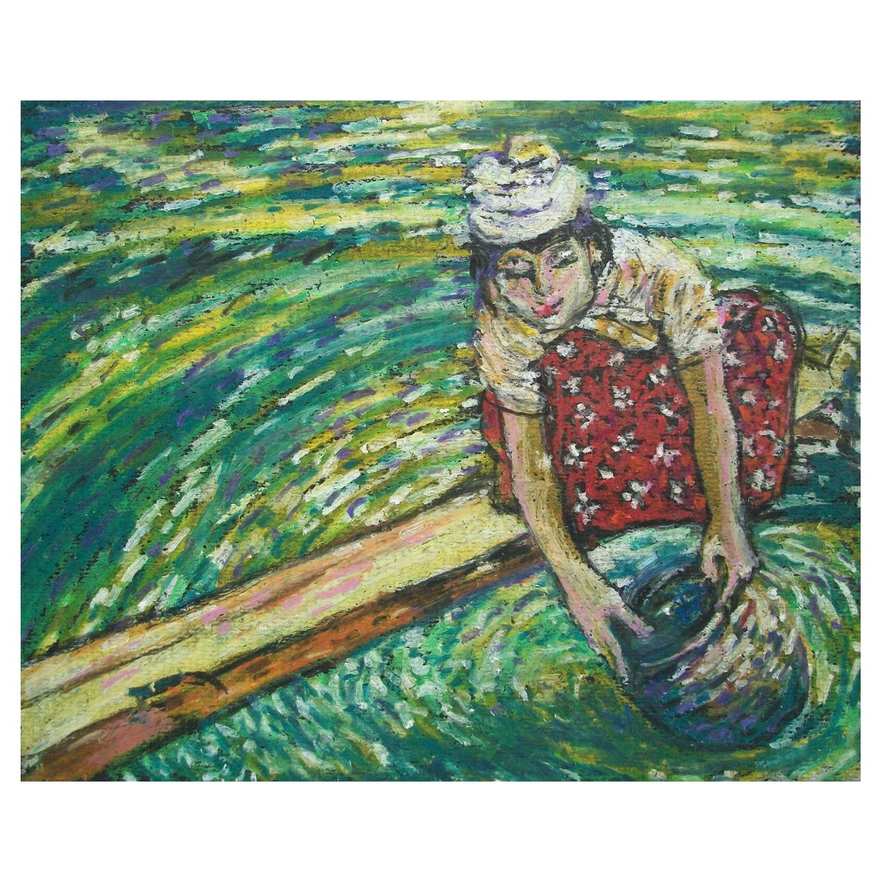AUNG KHIN - Impressionist Oil Pastel Drawing - Unsigned - Myanmar - 20th Century For Sale