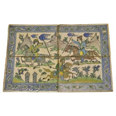 Antike persische Iznik Qajar-Keramik-Kacheln, Mosaik-Polospieler, C7