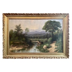 Ancienne peinture américaine à l'huile sur toile de paysage de George Riecke « 1848-1930 »