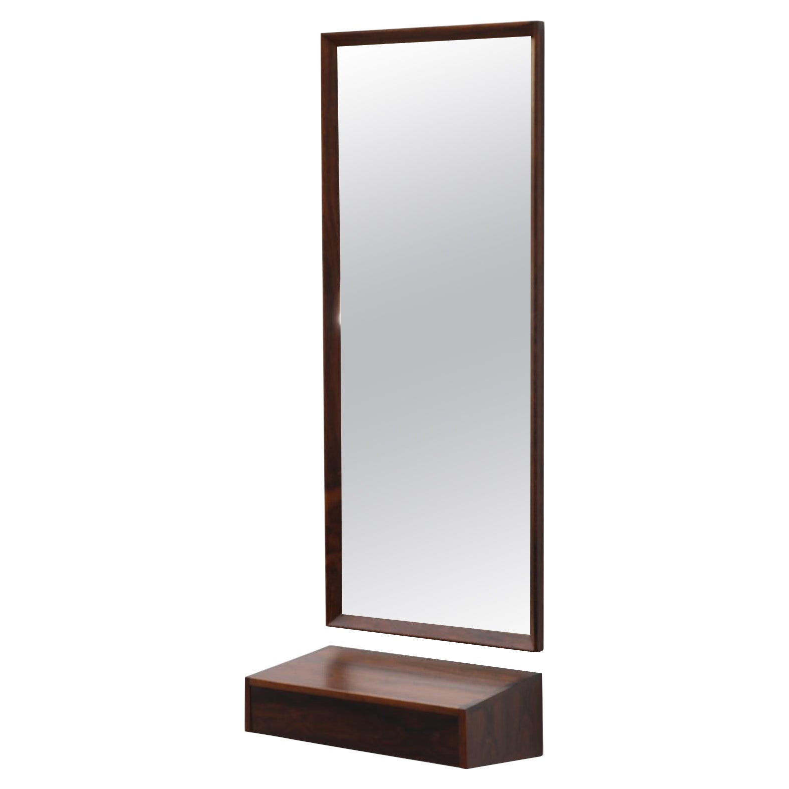 Midcentury Rosewood Mirror and Shelf Entry Set