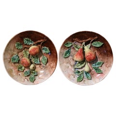 Pair of 19th Century French Hand Painted Ceramic Barbotine Fruit Wall Platters