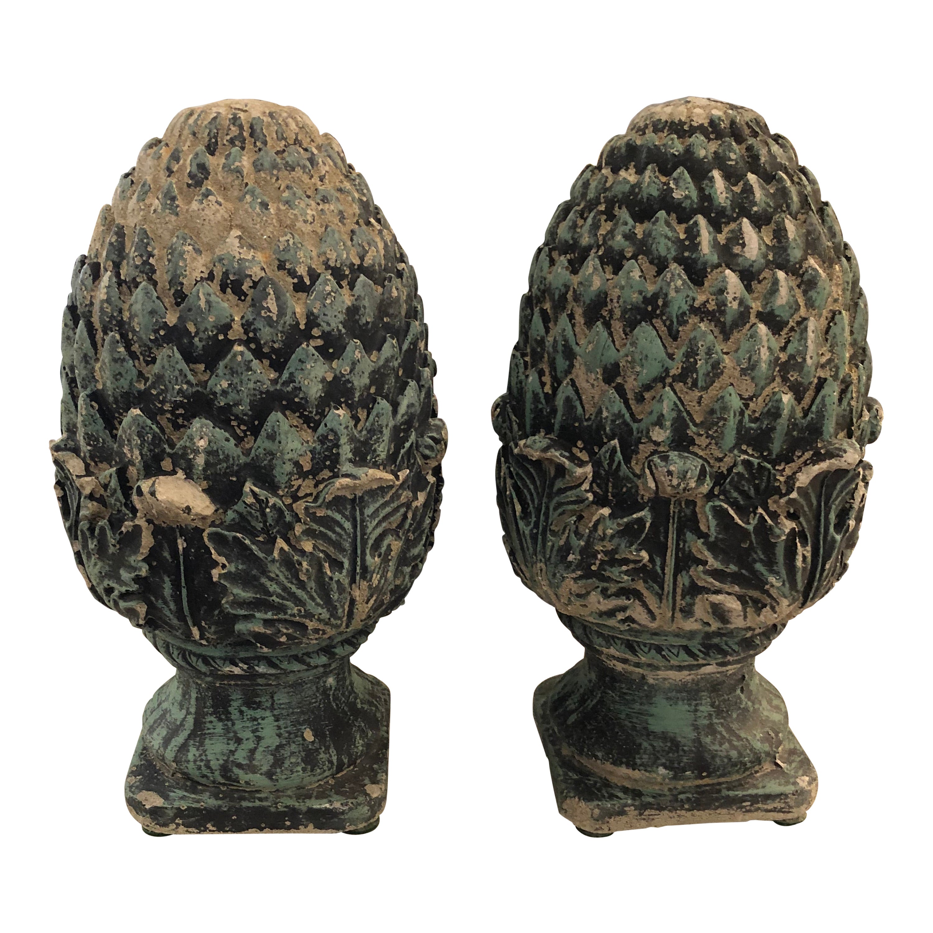 Stunning Pair of Vintage Pineapple Shaped Finial Sculptures For Sale