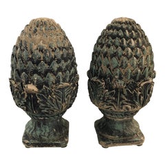 Stunning Pair of Vintage Pineapple Shaped Finial Sculptures