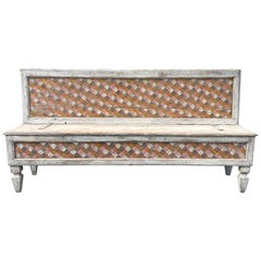 Banco de madera de pino del arte povera italiano del siglo XVIII, muebles antiguos para sentarse