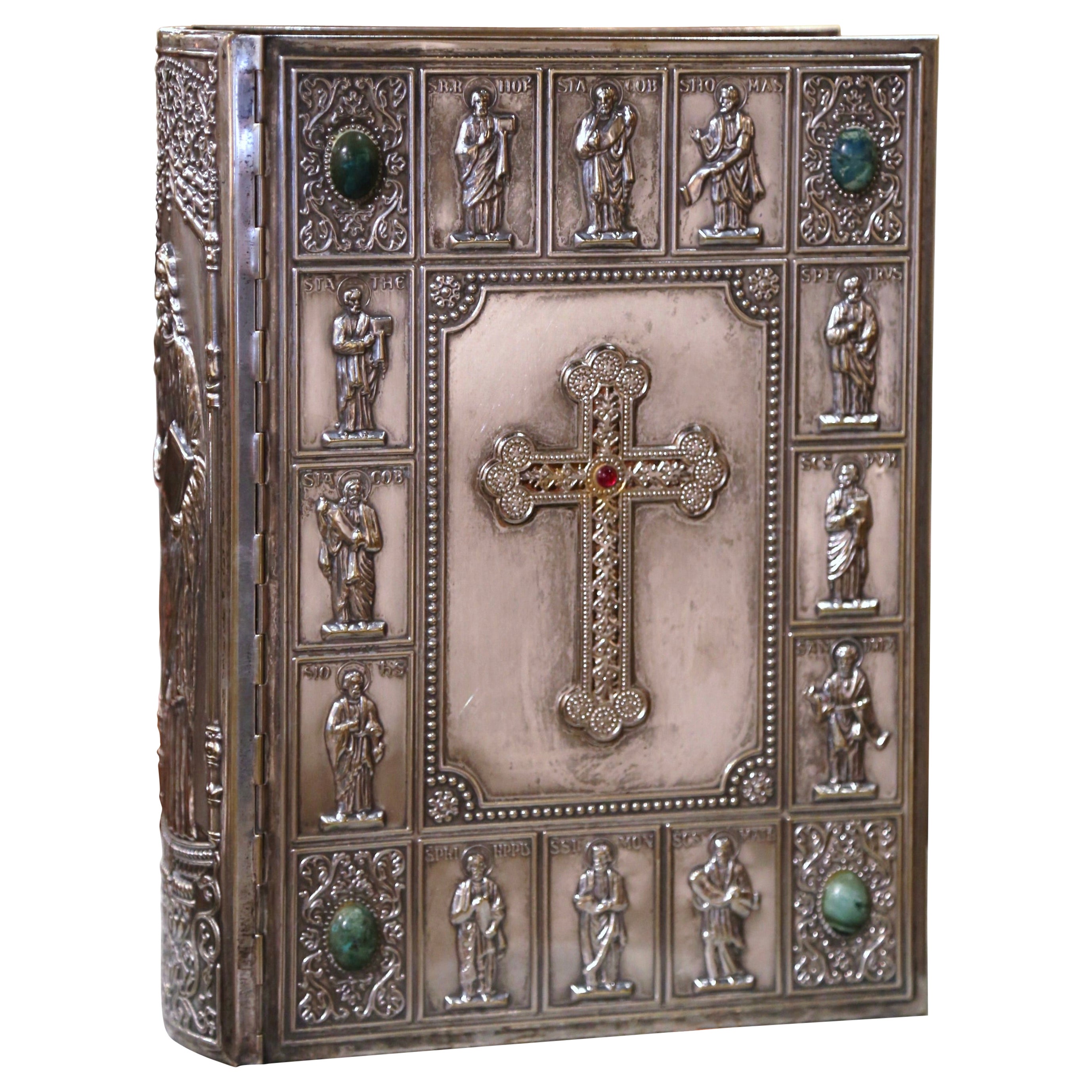 Mid-Century French Holy Bible with Silver Plated Repousse Cover Dated 1961