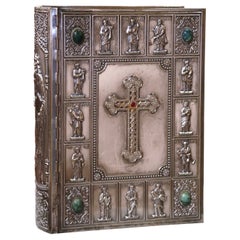 Mid-Century French Holy Bible with Silver Plated Repousse Cover Dated 1961