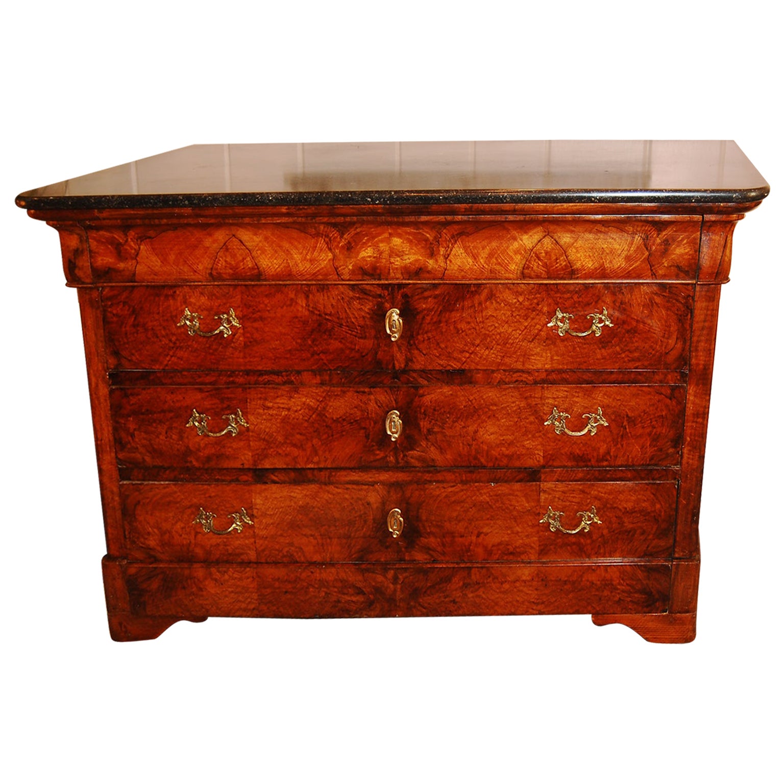 French Louis Philippe Burl Walnut and Walnut Chest of Drawers with Marble Top