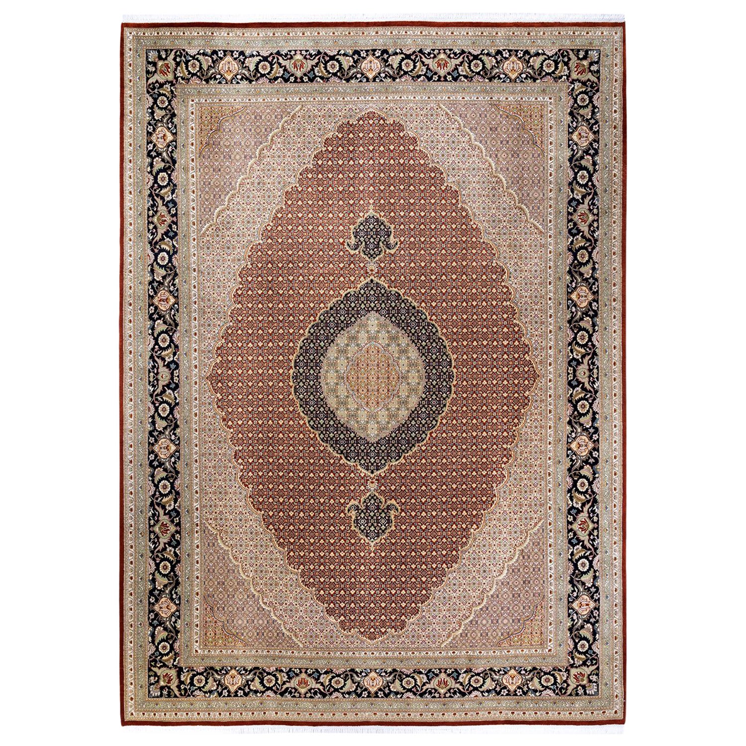 One of a Kind Hand Knotted Traditional Oriental Mogul Orange Area Rug For Sale