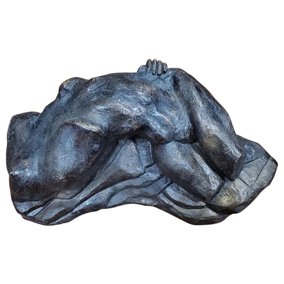 David Segel Abstract Nude Sculpture Woman on Rocks, 1970s For Sale