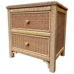 Vintage 1980s Coastal Style Wicker Nightstand by Henry Link for Lexington Furniture