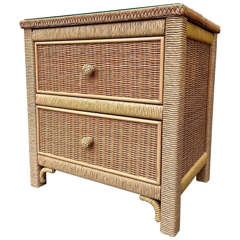 1980s Coastal Style Wicker Nightstand by Henry Link for Lexington Furniture For Sale