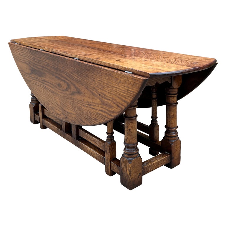Antique English Coffee Table Bench Drop Leaf Gate Leg Oak Pegged C. 1900  For Sale at 1stDibs