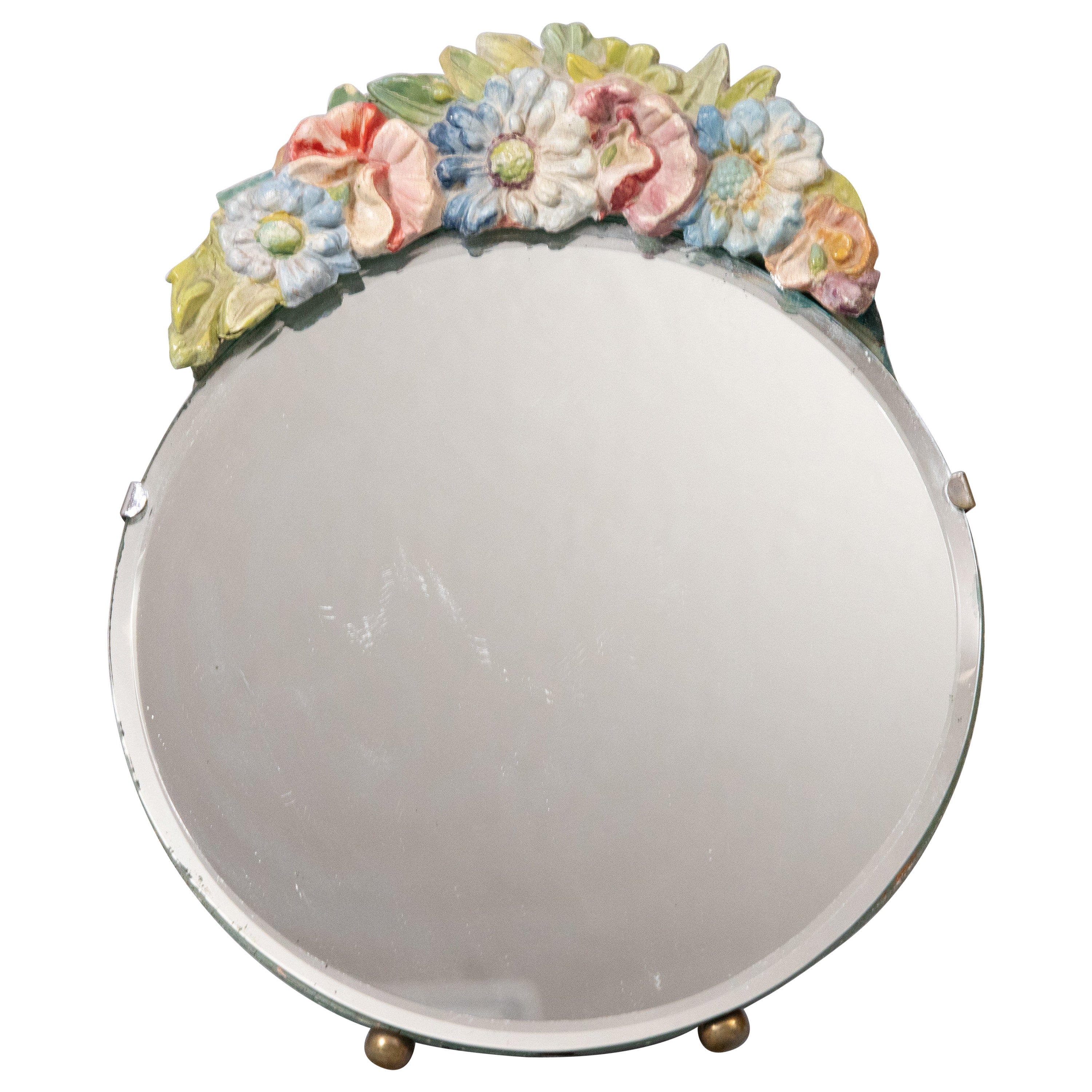 Antique English Barbola Dressing Mirror For Sale