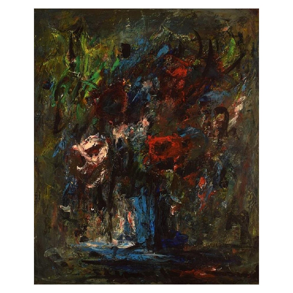 Artiste français inconnu, huile sur toile, composition abstraite, « Les Roses »