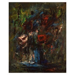 Unbekannter französischer Künstler, Öl auf Leinwand, Abstrakte Komposition, „Les Roses“
