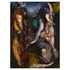 Vintage Hélène Azenor '1910-1999', French Artist, Oil on Canvas, Modern Circus Scene