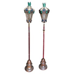 Paar religise Parade-Lampen aus Holz und lackiertem Eisen aus den 1850er Jahren 