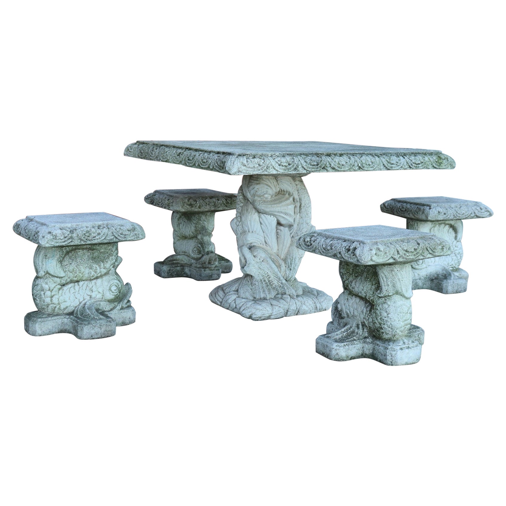 Early 20th Century Italian Charles X Garden Set Table and Four Stools