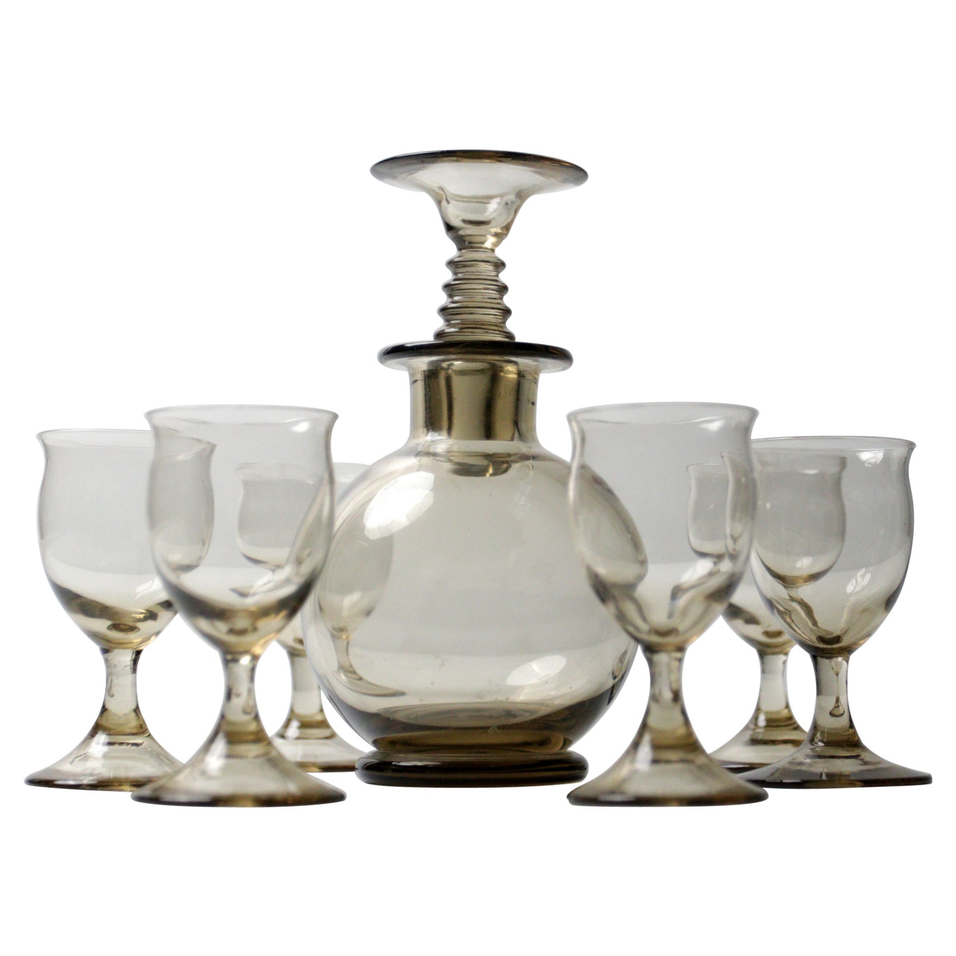 Set of 7 Art Deco "Traditie" W.J. Rozendaal 1932-'33 Decanter and 6 Glasses