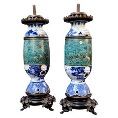 French Pair of 19th Century Chinese Export Porcelain Vases Mounted in Lamps