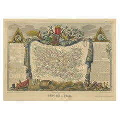 Carte ancienne, colorée à la main, du département de l'Oise, France