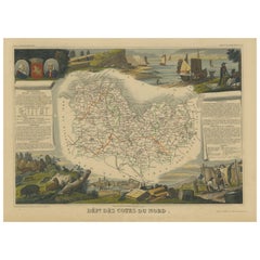 Hand Colored Antique Map of the department of Cotes du Nord, Brittany, France