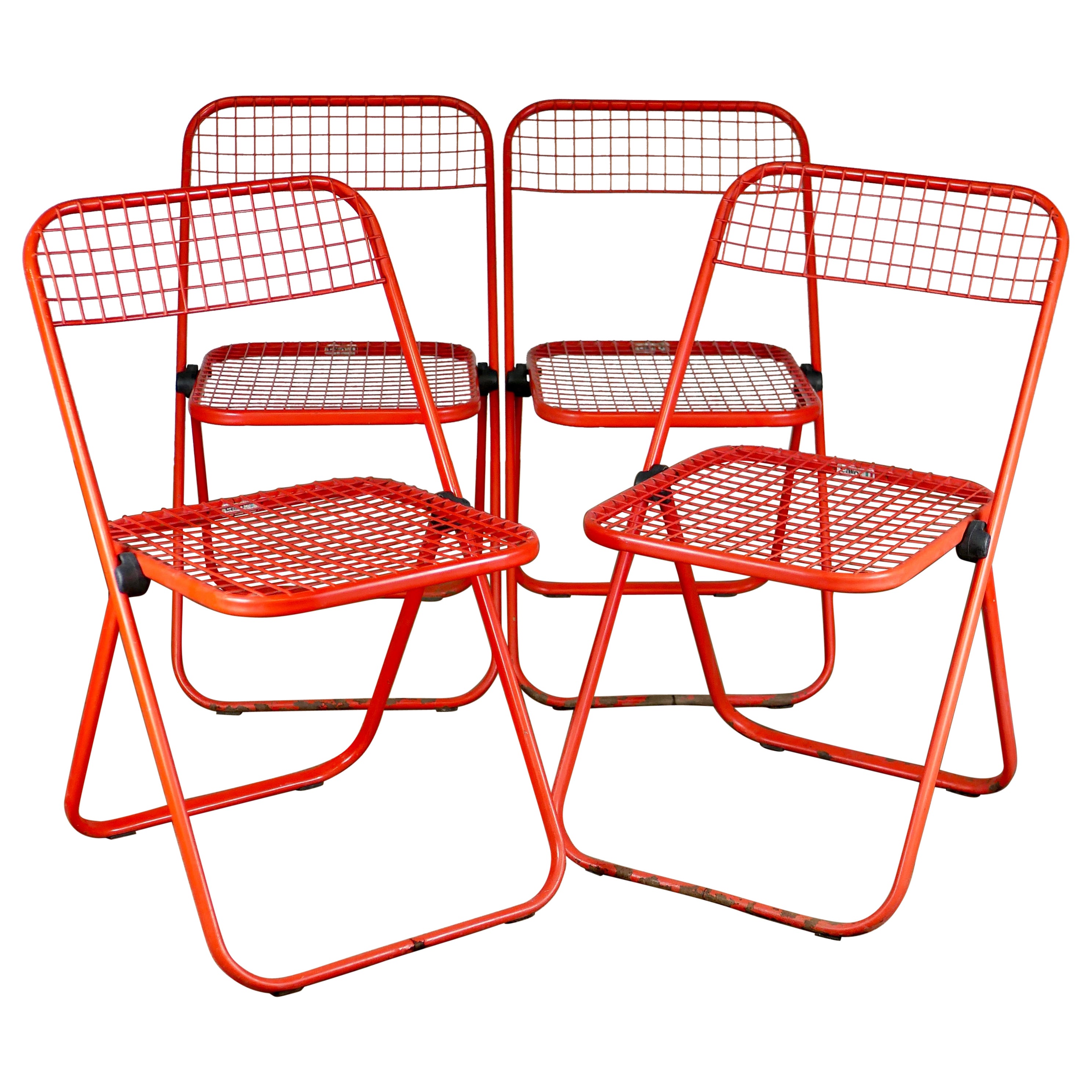 Set of 4 Folding Red Chairs by Talin, Italy, 1980s