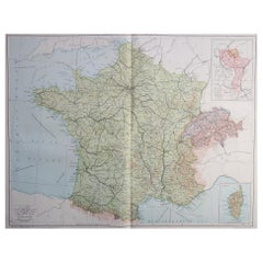 Large Original Vintage Map of France, circa 1920