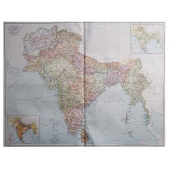 Large Original Antique Map of India, circa 1920