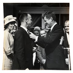 John F Kennedy b&w photo with Alan Shepard & John Glenn