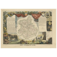 Mapa antiguo del departamento francés de Eure-et-loir, Francia