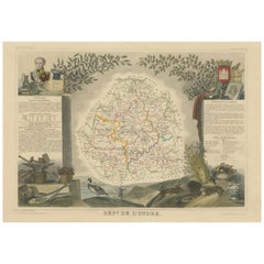 Mapa Antiguo Coloreado a Mano del Departamento de Indre, Francia