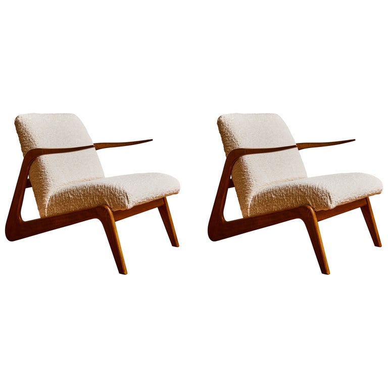 Vintage Pair of Wooden Armchairs, circa 70 For Sale at 1stDibs