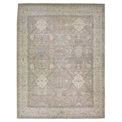 Alfombra de lana india gris moderna Tabriz floral hecha a mano por Apadana