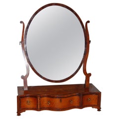 English Georgian Hepplewhite Satinwood Serpentine Inlaid Dressing Mirror