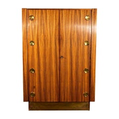 Cabinet or Wardrobe, Teak and Polished Brass Details, Art Deco Style, 1960ies