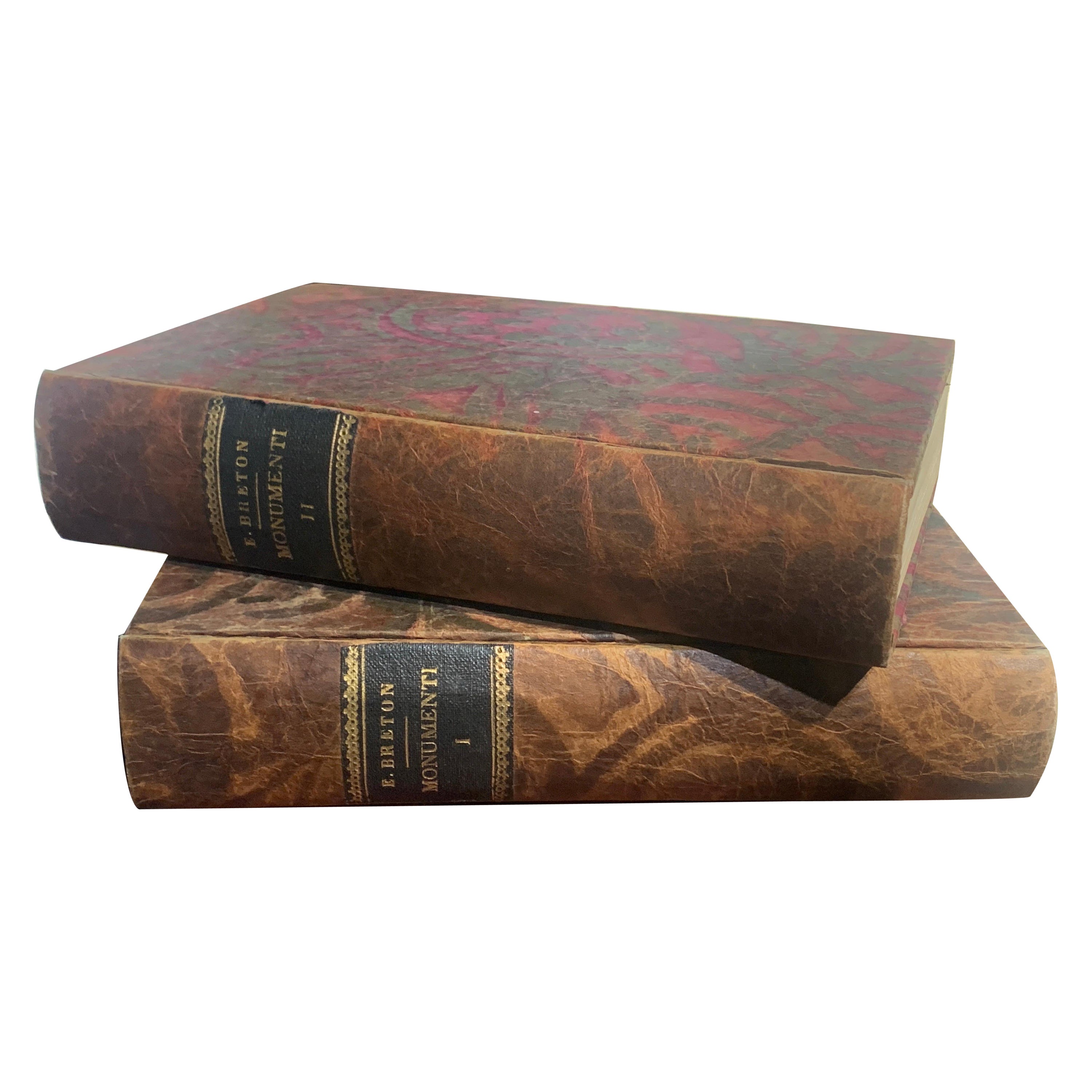 19th Century Two Italian Volumes Monumenti Di Tutti I Popoli by Ernest Breton