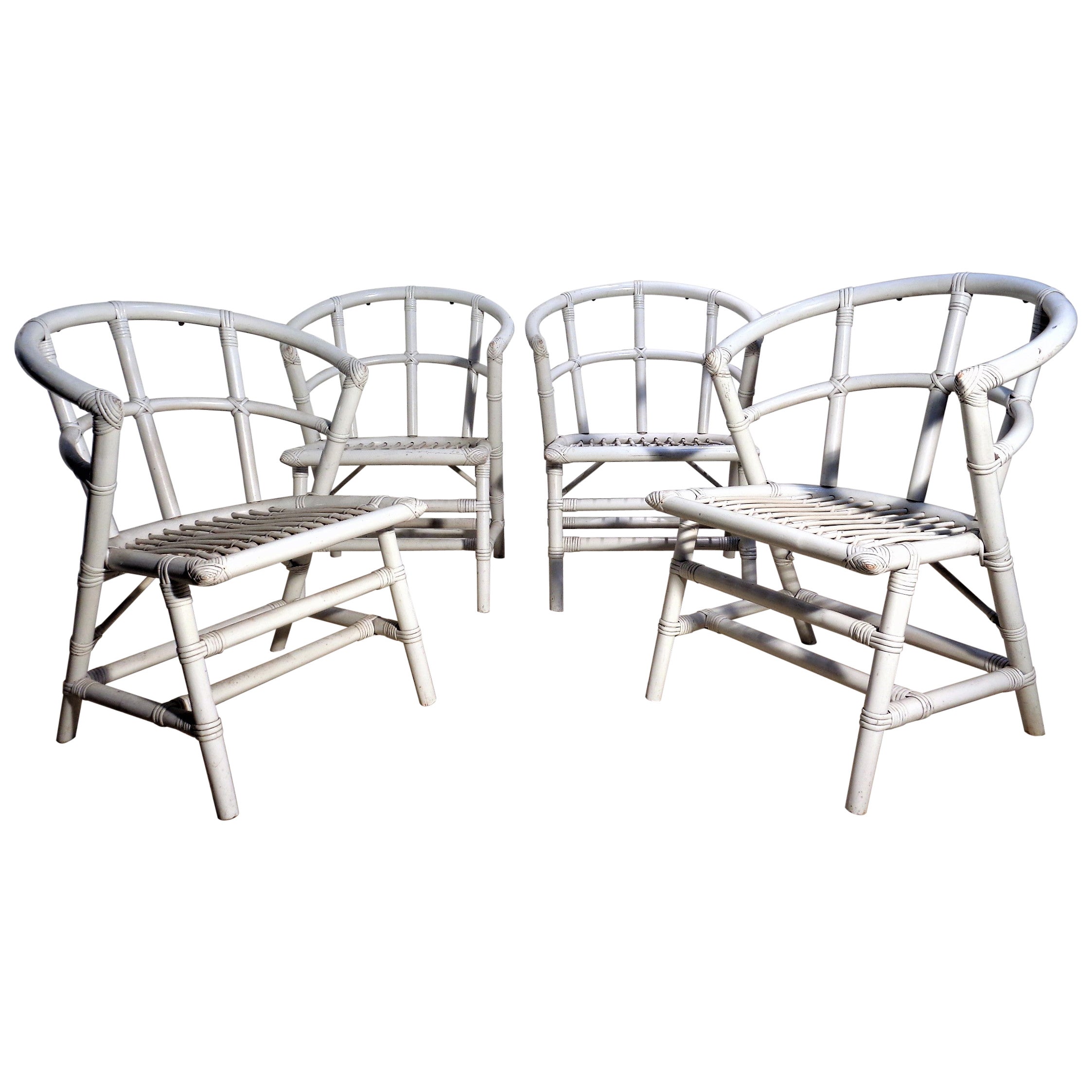 White Lacquered Rattan Armchairs by Willow and Reed / Tommi Parzinger 