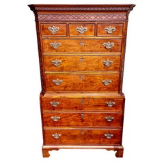 Finest Antique English Geo. III Figured Mahogany Chippendale Chest on Chest