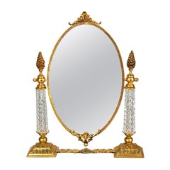 Antique French Louis XVI Style Gilt Bronze & Cut Crystal Dresser Mirror c1920