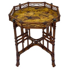 Regency Style Bamboo And Penshell Gallery Style Side Table 