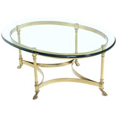 Brass and Glass Oval Hoof Feet Coffee Table