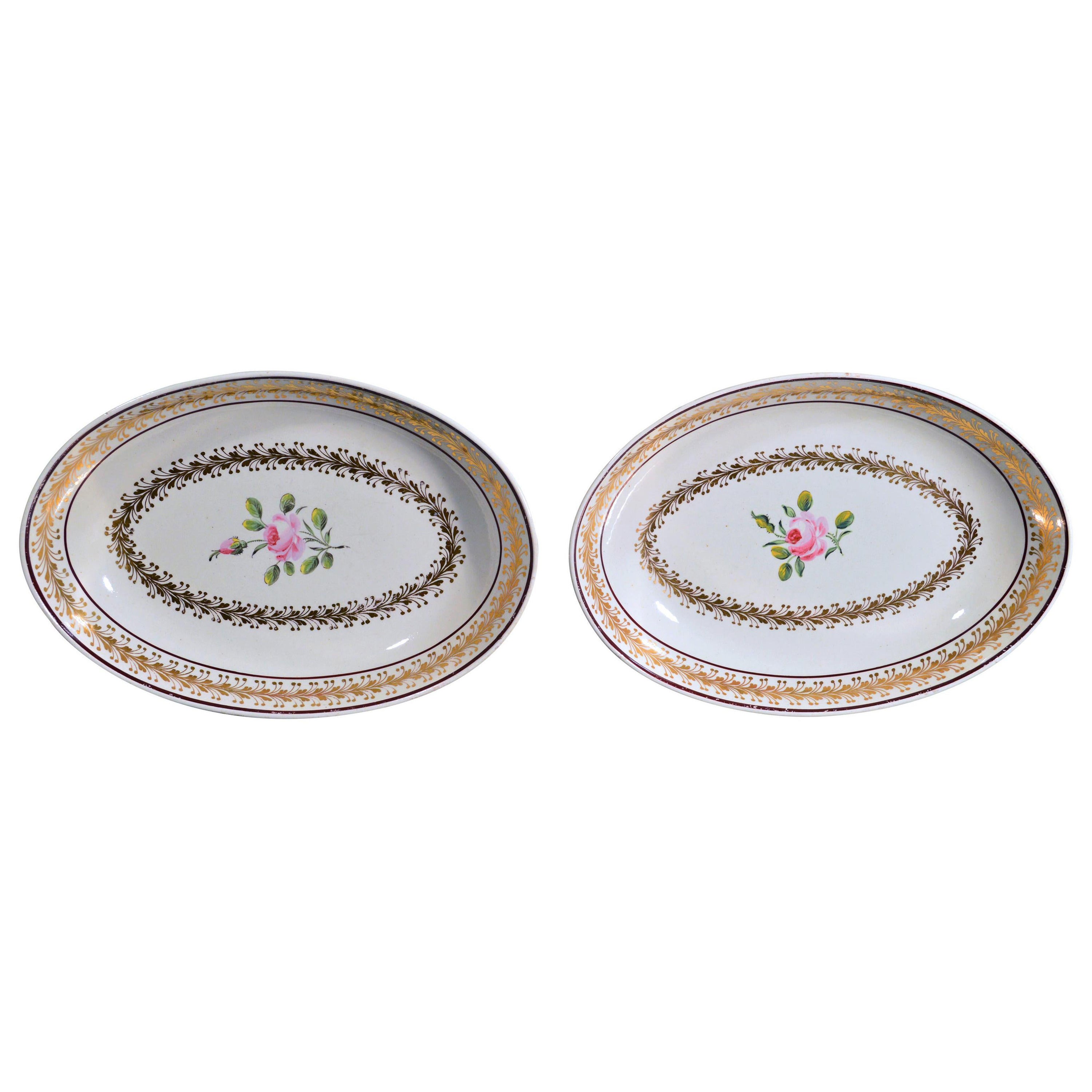Creamware Oval Botanical Dishes, Neale & Co. 18th-Century For Sale