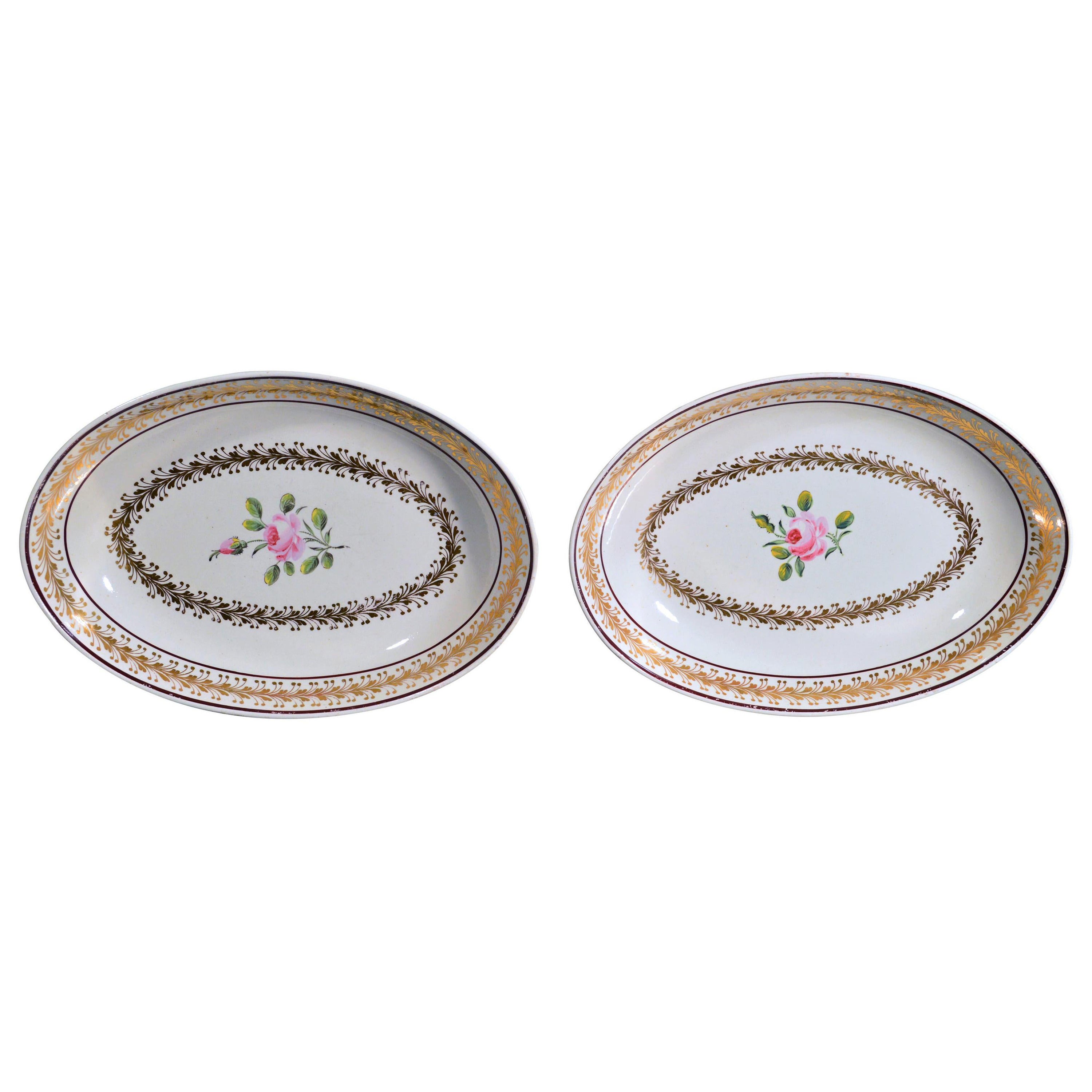 Piatti ovali botanici in creamware, Neale & Co. 18° secolo