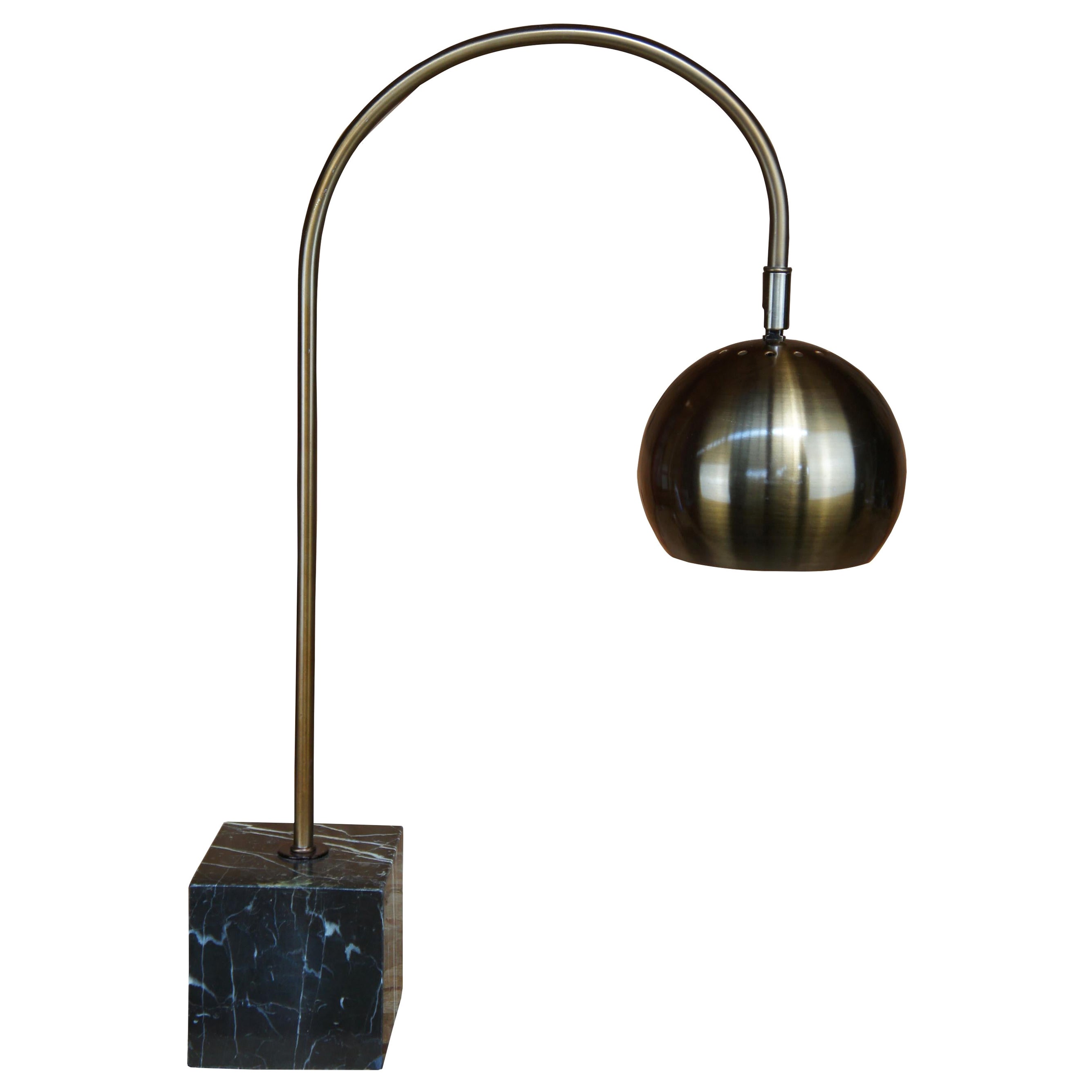 Modern Brass Arc Table Desk Lamp Adjustable Eyeball Marble Base Modernist MCM