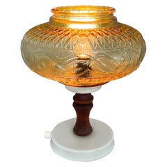 Mid-Century Glass & Wood Table Lamp, Czechoslovakia