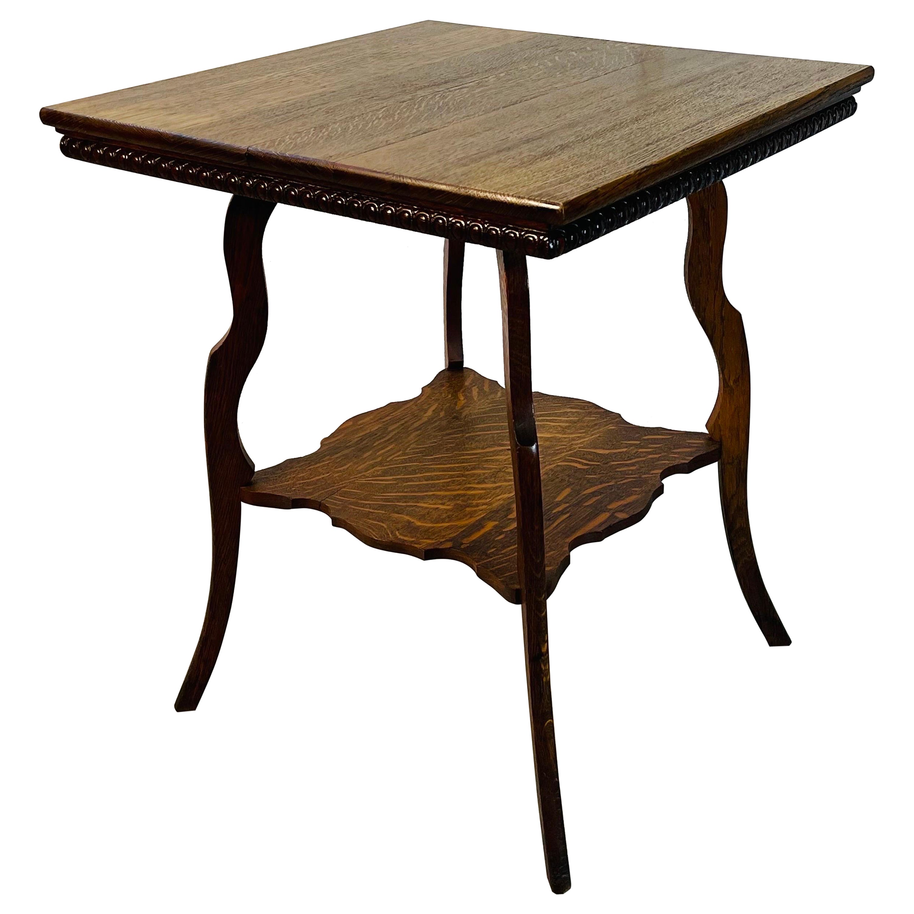 Square Oak Wood Side Table For Sale
