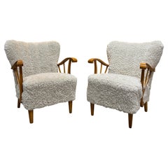 Pair of skeepskin Swedish armchairs circa 1950 