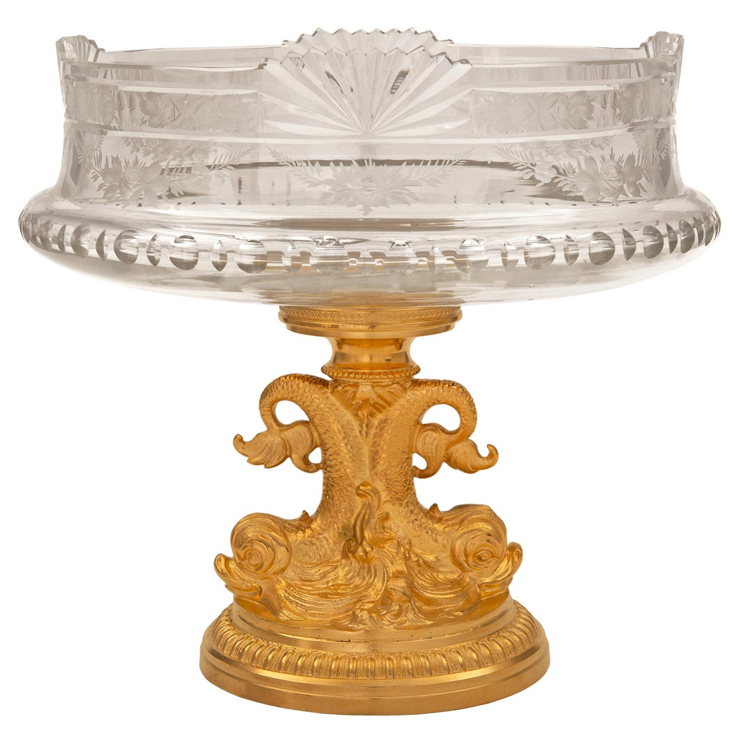 Franzsische Tafelaufsatz-Schale aus Goldbronze und Baccarat-Kristall im Louis-XVI-Stil des 19. Jahrhunderts